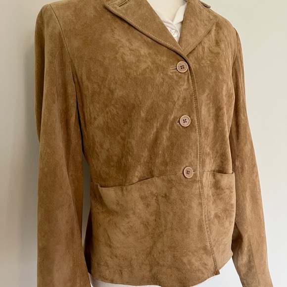 LOFT Tan Brown Leather Suede Blazer Jacket | Size 10, fits smaller (6) - Picture 3 of 7
